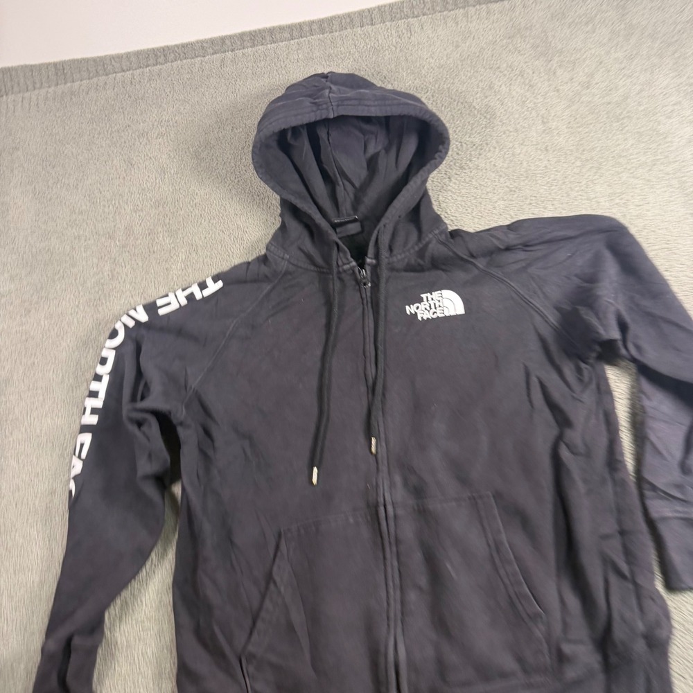 The North Face Womens Black Logo Sleeve Full Zip Hoodie Sweatshirt Large